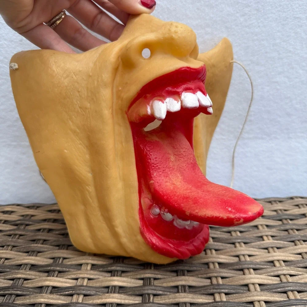 Vintage Rubber Halloween Hanging Mask Open Mouth Long Tongue Horror Wall Decor